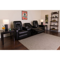 Flash Furniture Three Seater Black Leather Home Theater Recliner with Storage Consoles BT-70259-3-BK-GG